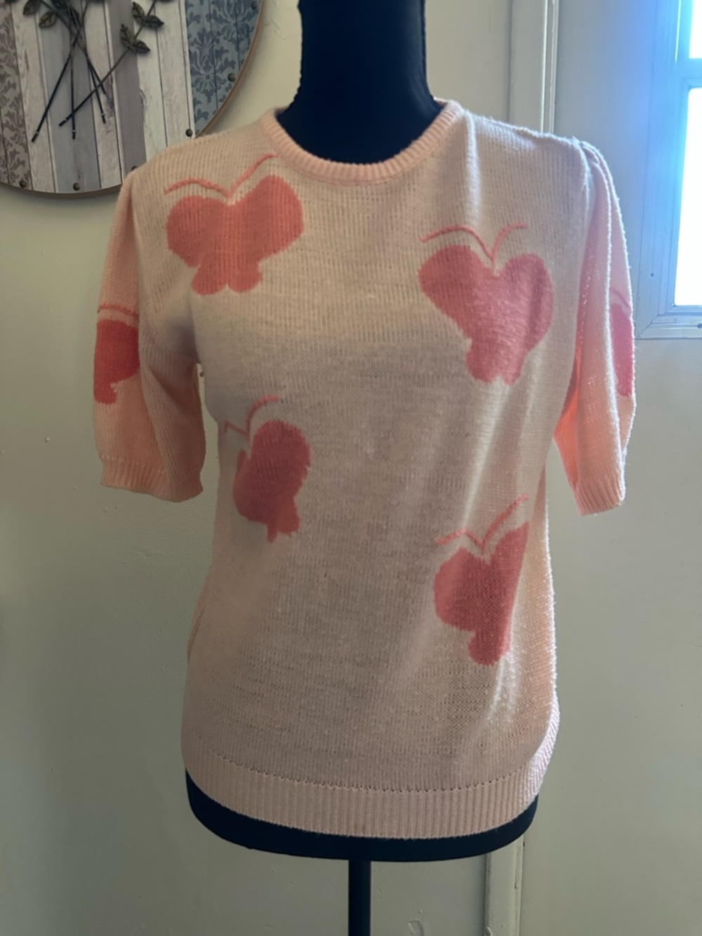 Vintage Peach Butterfly Knit Top